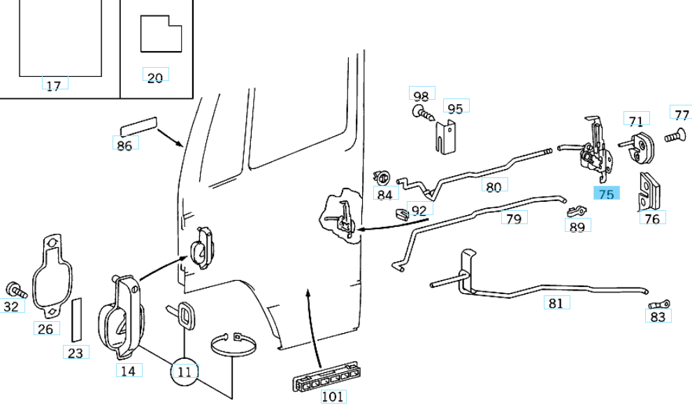 A0007202635 MERCEDES 669 LOCK LEFT INSIDE SCHIEBETUER GENUINE NEW