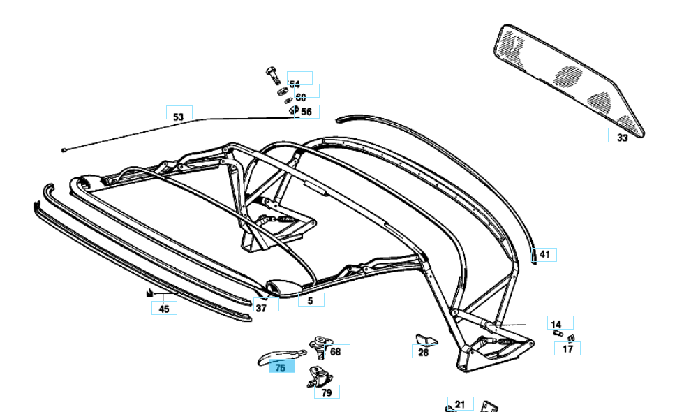 A1077760017 MERCEDES R107 FOLDING TOP LOCKING HANDLE GENUINE NEW