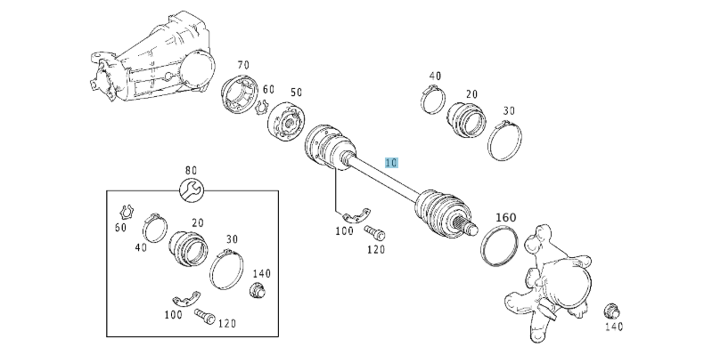 A1703501110 MERCEDES R170 REAR AXLE SHAFT GENUINE NEW