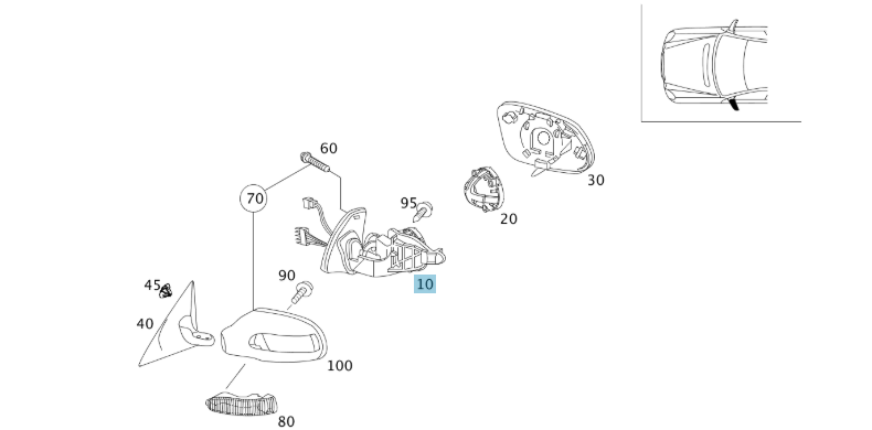A1718100576 MERCEDES 171 FRAME AUTOMATIC ANTI-DAZZLE GENUINE NEW