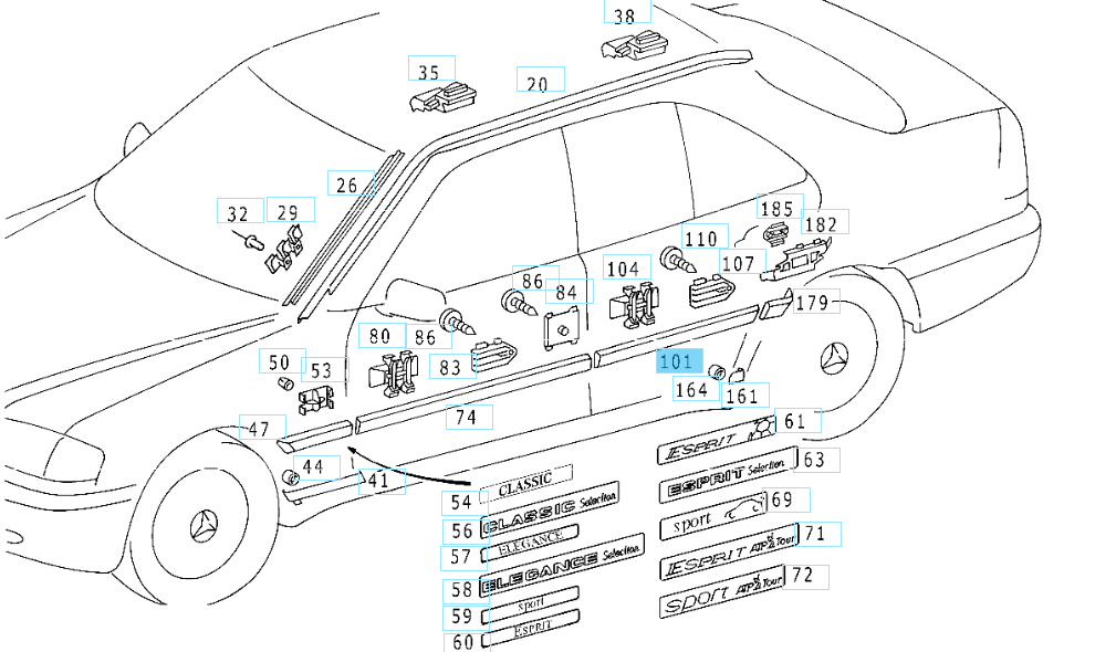 A2026900662 7167 MERCEDES W202 RIGHT REAR STRIP GENUINE NEW