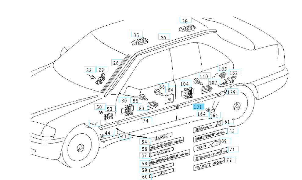 A2026903262 7700 MERCEDES W202 RIGHT REAR STRIP GENUINE NEW