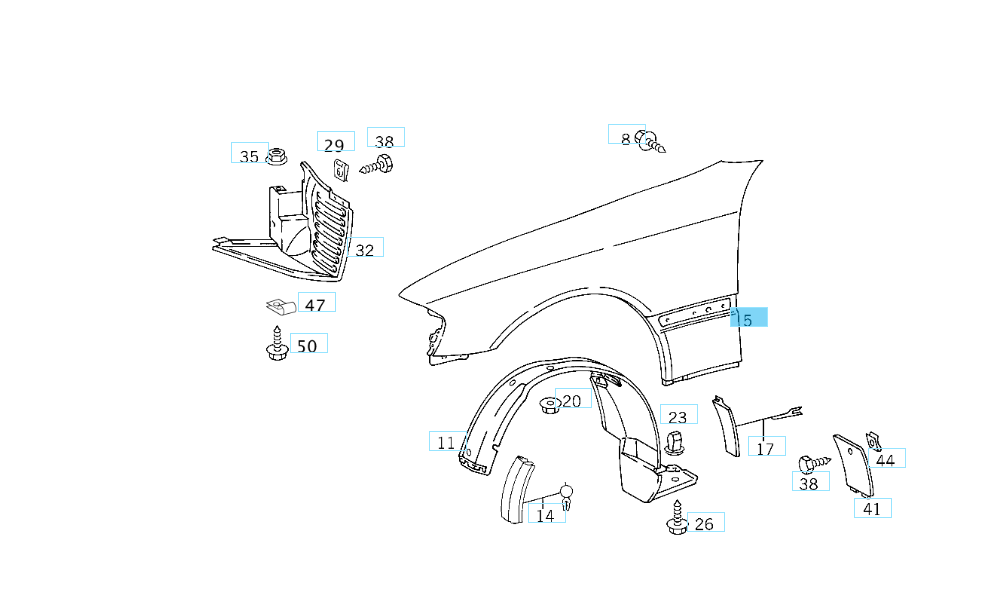 A2028810201 MERCEDES W202 FRONT RIGHT FENDER GENUINE NEW