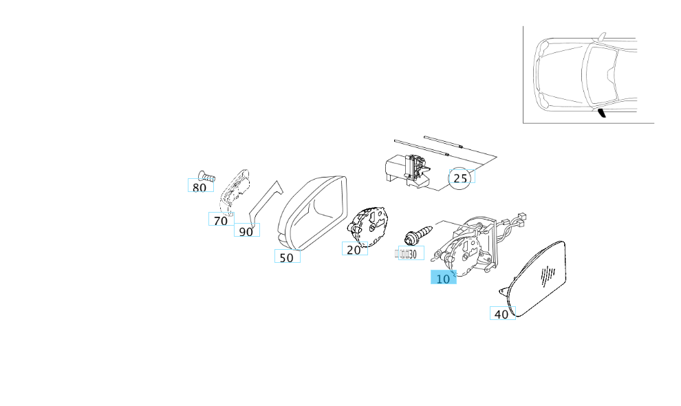A2038106776 MERCEDES 203 FRAME LEFT OUTSIDE REARVIEW MIRROR GENUINE NEW