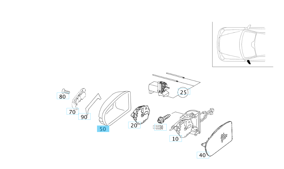 A2038110360 5904 MERCEDES W203 MIRROR HOUSING LEFT BLUE ULO 3005105 NEW