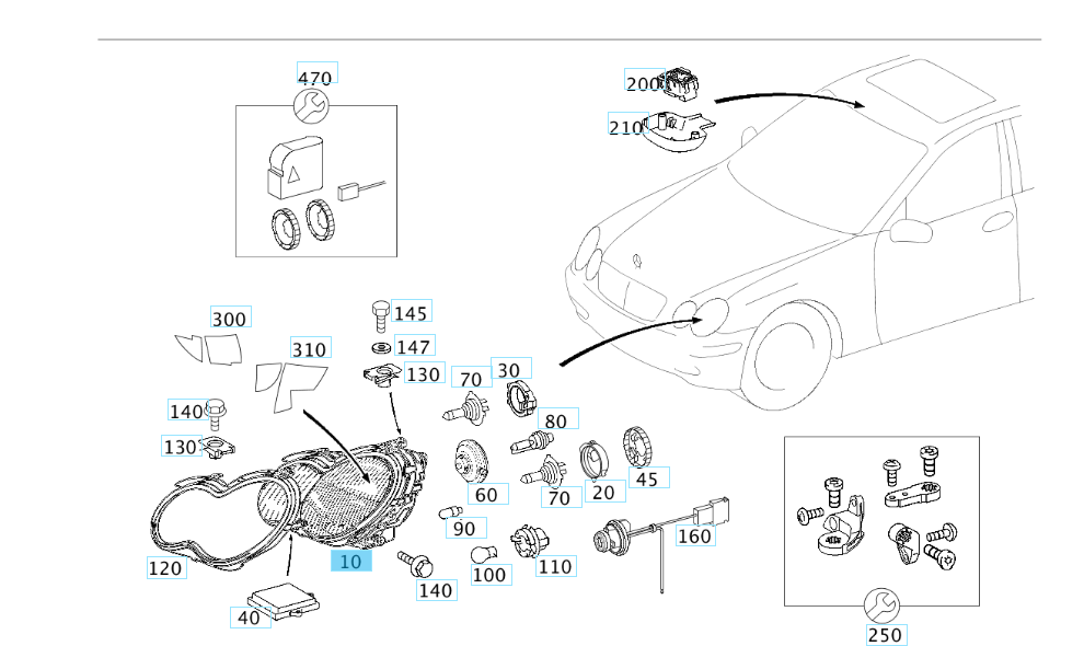 A2038200261 MERCEDES W203 FRONT RIGHT HEADLIGHT GENUINE NEW