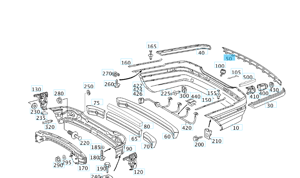 A2038850621 9197 MERCEDES W203 RAIL CENTRAL REAR OBSIDIAN BLACK GENUINE NEW