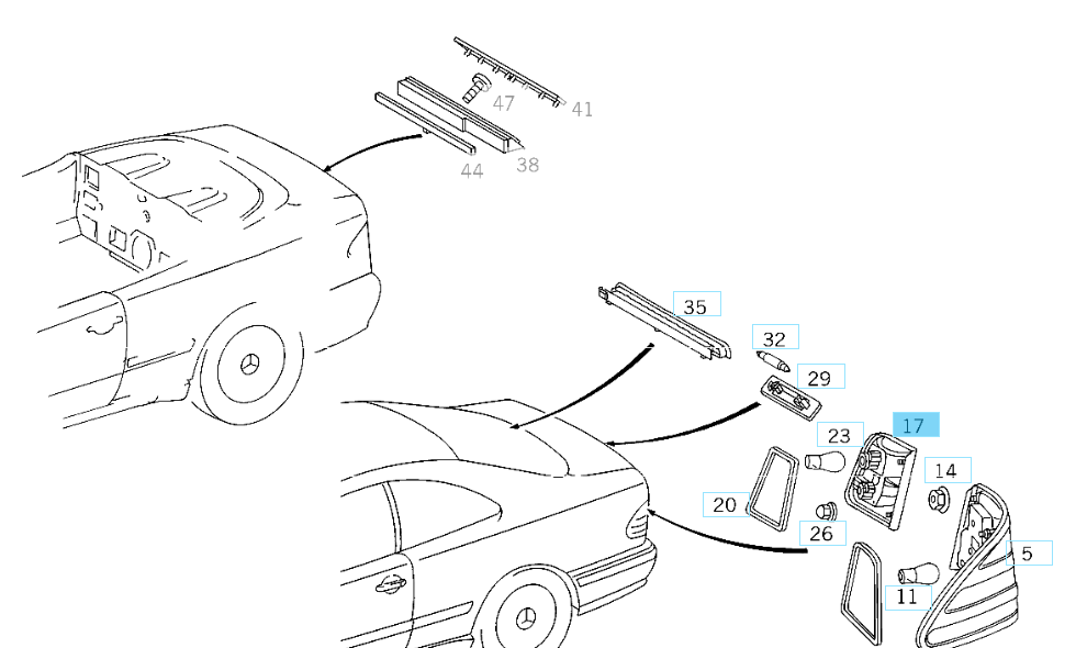 A2088200864 MERCEDES W208 TAIL LAMP REAR LID RIGHT GENUINE NEW