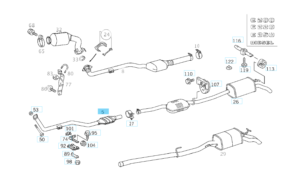 A2104909419 MERCEDES W210 FRONT EXHAUST PIPE DIESEL GAT 10422 NEW