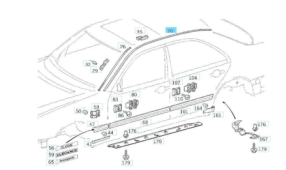 A2106903562 MERCEDES W210 STRIP WATER DEFLECTOR LEFT CLASSIC GENUINE NEW