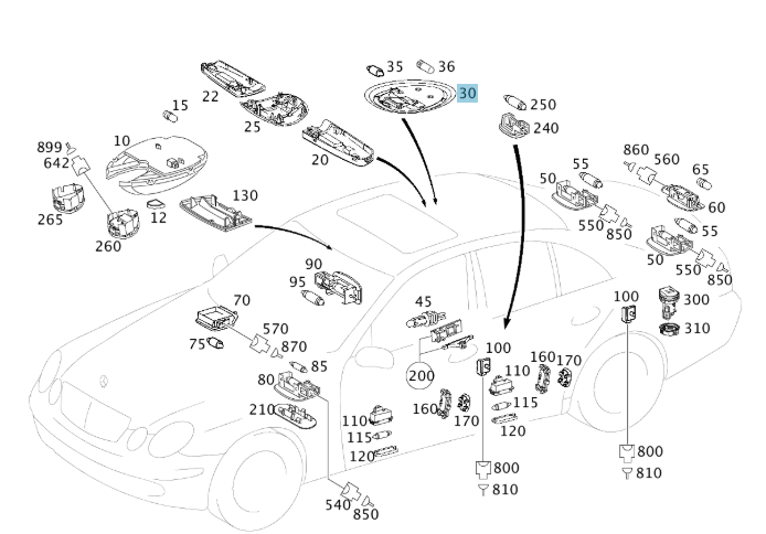 A2118206701 7D43 MERCEDES W211 ORION GREY INTERIOR LAMP GENUINE NEW