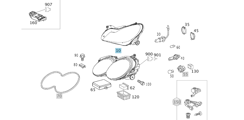 A2308203159 MERCEDES R230 FRONT LEFT LAMP UNIT MAGNETI MARELLI LPM612 NEW