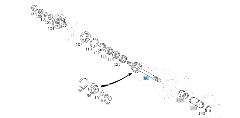 A4633301901 MERCEDES W460 W461 W463 RIGHT FRONT AXLE JOINT SHAFT GENUINE NEW