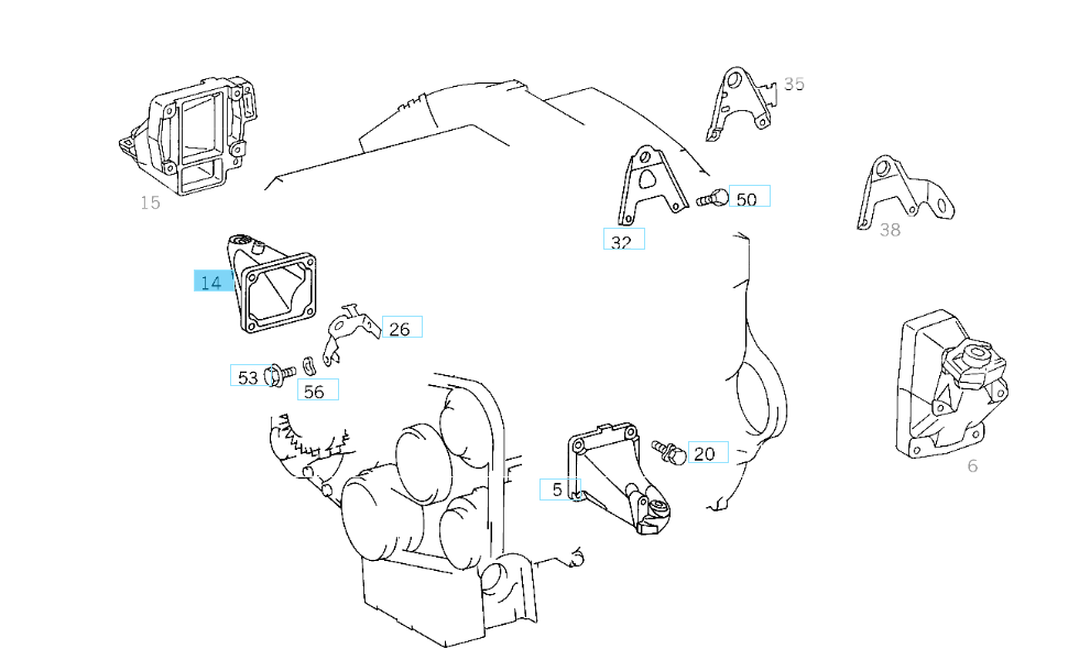 A6012233004 MERCEDES M111 OM601 602 603 605 ENGINE RIGHT SUPPORT GENUINE NEW