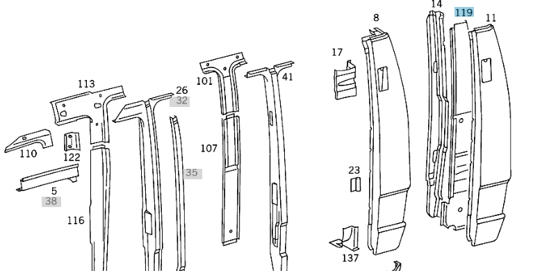 A6116300006 MERCEDES 601 611 INTERIOR PART REAR PANEL CORNER LEFT GENUINE NEW