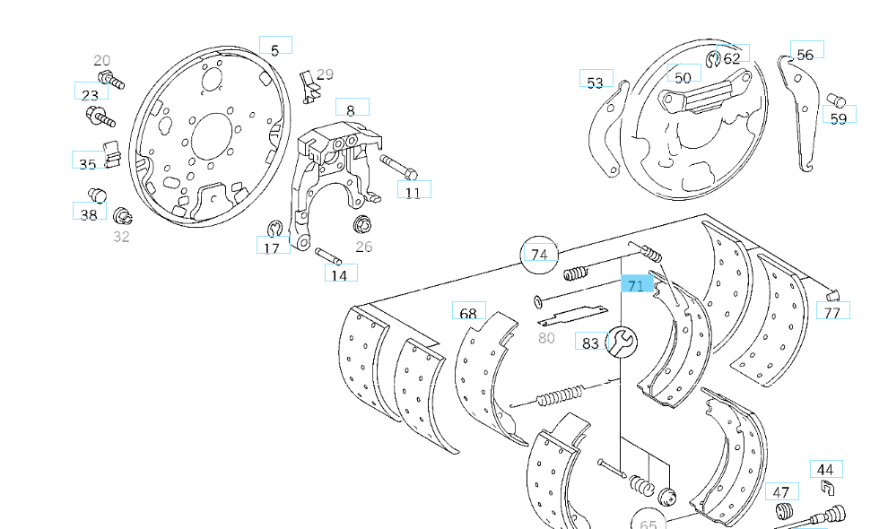 A6704204319 MERCEDES 741 742 BRAKE SHOE REAR GENUINE NEW