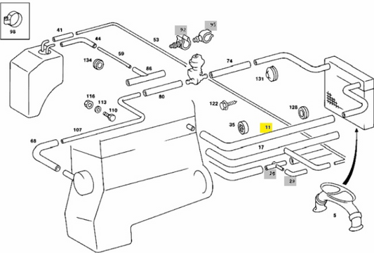 A2018321294 MERCEDES W201 HOSE FROM ENGINE TO HEAT EXCHANGER GENUINE NEW