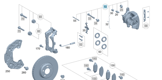 A0004212100 MERCEDES 205 213 253 FIXED CALIPER PARTS SET LEFT GENUINE NEW