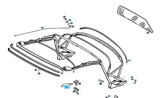 A1077760017 MERCEDES R107 FOLDING TOP LOCKING HANDLE GENUINE NEW