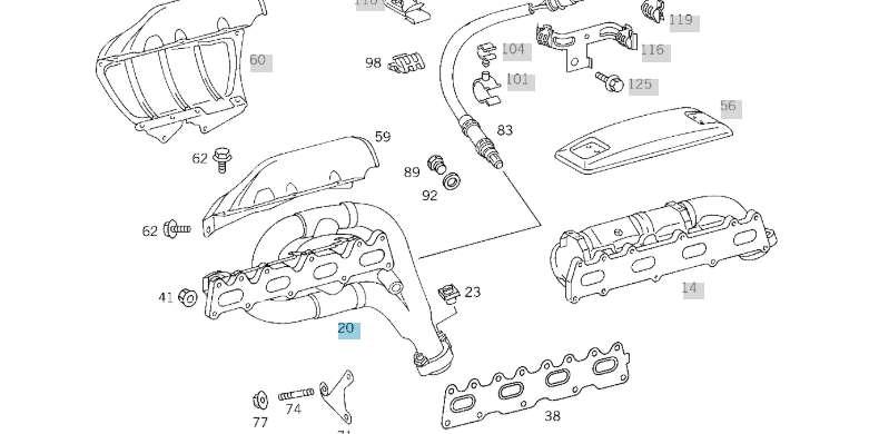 A1111403909 MERCEDES M111 ENGINE EXHAUST MANIFOLD GENUINE NEW