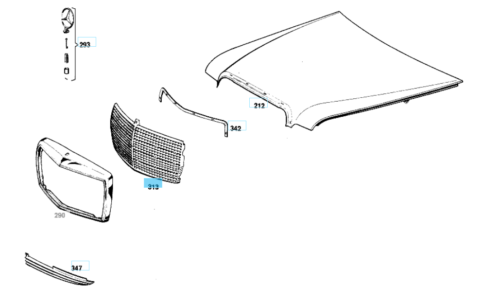 A1158880523 MERCEDES W114 W115 GRILLE GENUINE NEW