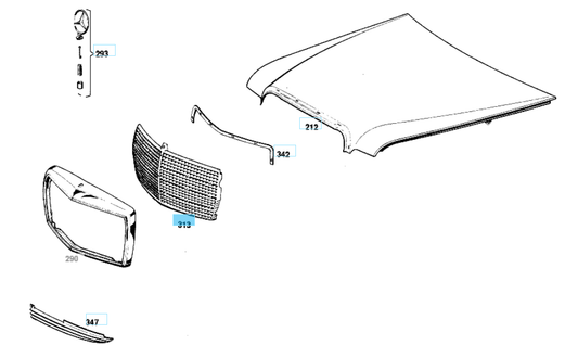 A1158880523 MERCEDES W114 W115 GRILLE GENUINE NEW