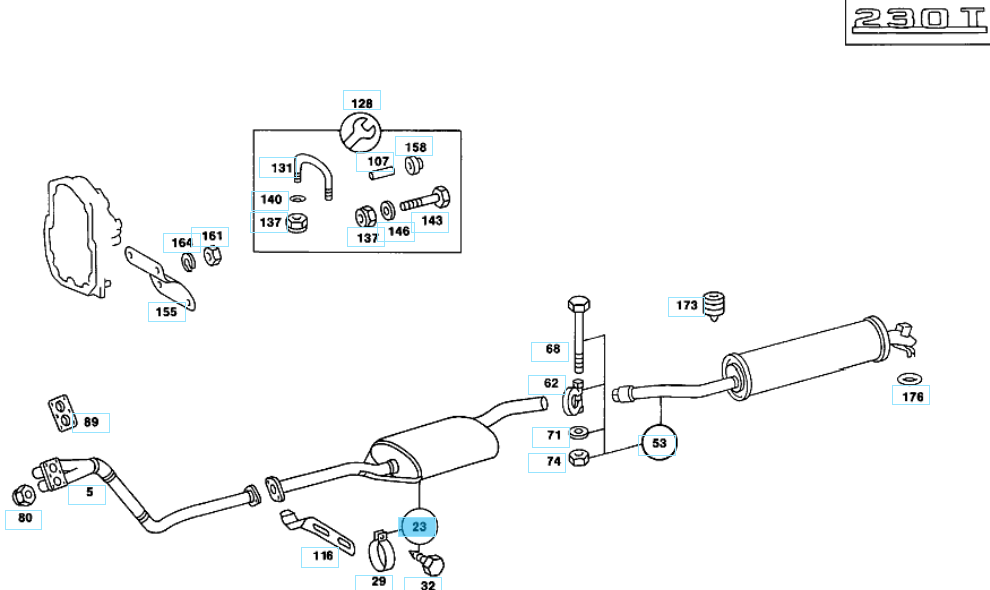 A1234903815 MERCEDES W123 REAR CENTRAL EXHAUST MUFFLER GENUINE NEW