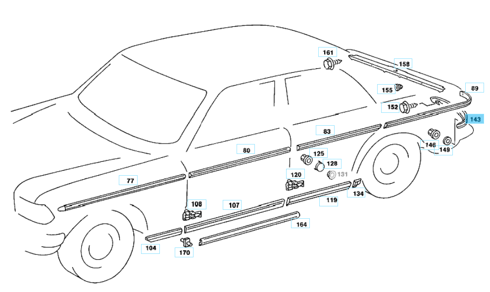 A1236900962 MERCEDES W123 REAR LIGHT LEFT GARNISH MOULDING GENUINE NEW