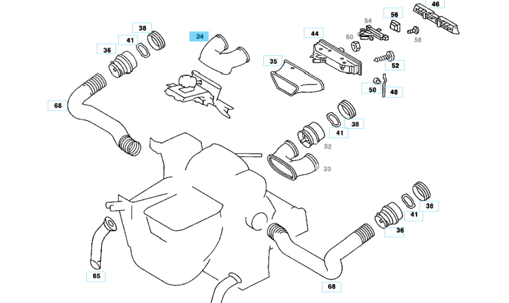 A1238320388 MERCEDES W123 HOSE FROM HEATER CASE TO ESCUTCHEON GENUINE NEW