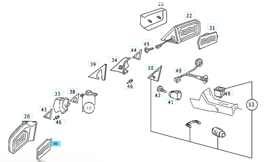 A1268101321 MERCEDES 126 MIRROR GLASS PLANE HEATED LEFT GENUINE NEW