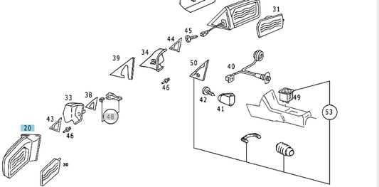 A1268104516 MERCEDES 126 OUTSIDE REARVIEW MIRROR LEFT GENUINE NEW