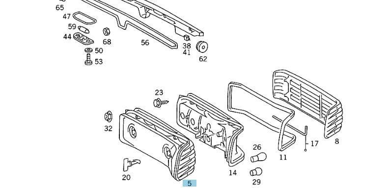A1268201464 MERCEDES 126 TAIL LAMP LEFT WITH REAR FOGLAMP GENUINE NEW