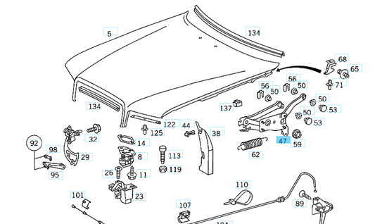 A1268800228 MERCEDES W126 HINGE ENGINE HOOD RIGHT GENUINE NEW