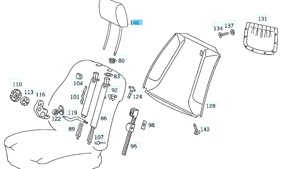 A1409700350 8F33 MERCEDES W140 W201 W124 FRONT SEAT HEAD REST GENUINE NEW