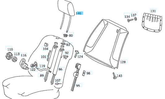 A1409700350 8F33 MERCEDES W140 W201 W124 FRONT SEAT HEAD REST GENUINE NEW