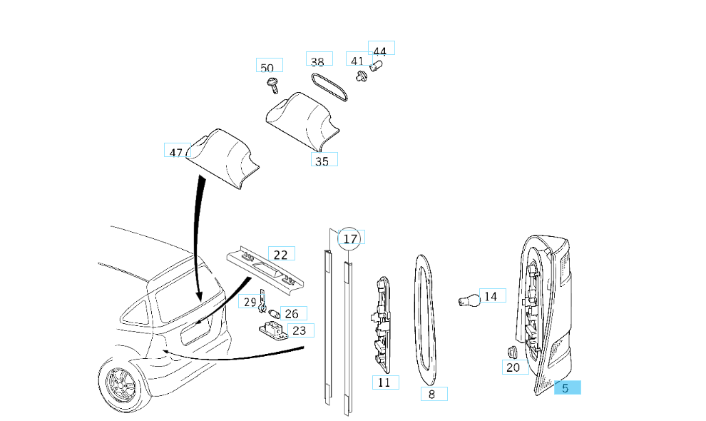 A1688200664 MERCEDES W168 TAIL LAMP RIGHT GENUINE NEW