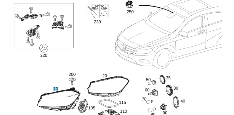A1768203161 MERCEDES W176 LEFT LAMP UNIT HELLA 1ZT 010 818-471 NEW