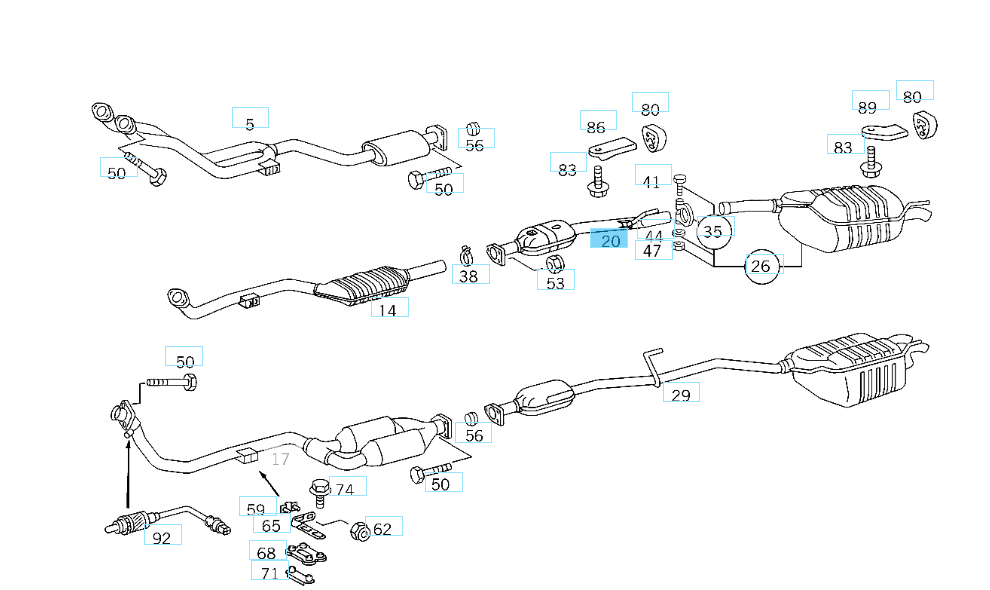 A2024900015 MERCEDES W202 REAR CENTRAL EXHAUST MUFFLER EBERSPACHER 23.195.82 NEW