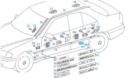 A2026900662 7167 MERCEDES W202 RIGHT REAR STRIP GENUINE NEW