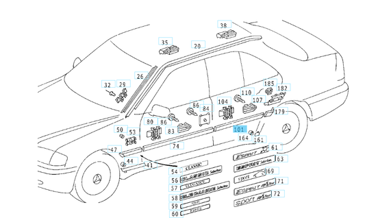 A2026903262 7700 MERCEDES W202 RIGHT REAR STRIP GENUINE NEW