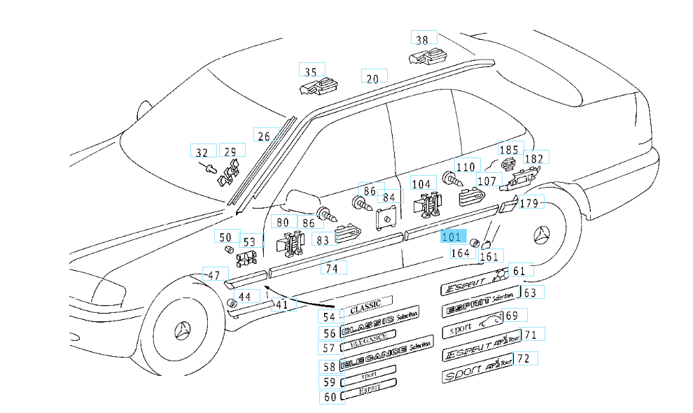 A2026908562 7181 MERCEDES W202 LEFT REAR STRIP ULO 3036012 NEW