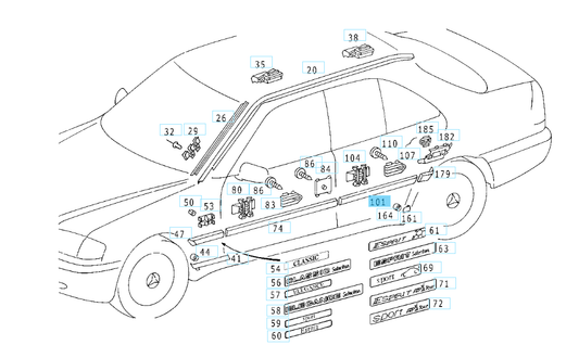 A2026909862 7204 MERCEDES W202 RIGHT REAR STRIP GENUINE NEW