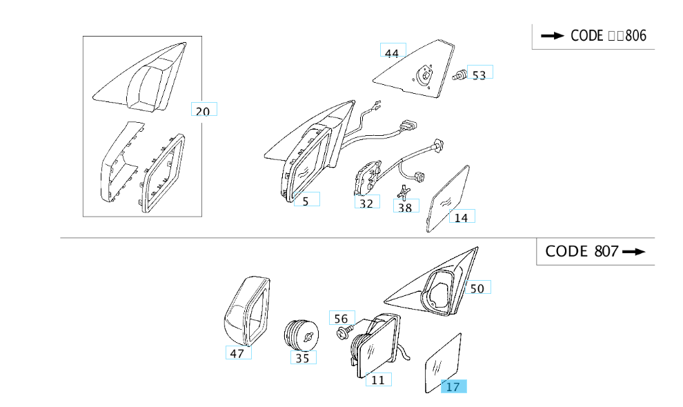 A2028100821 MERCEDES 129 140 202 210 MIRROR GLASS CURVED RIGHT GENUINE NEW