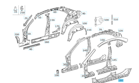 A2036370835 MERCEDES W203 LONGITUDINAL MEMBER OUTSIDE RIGHT GENUINE NEW