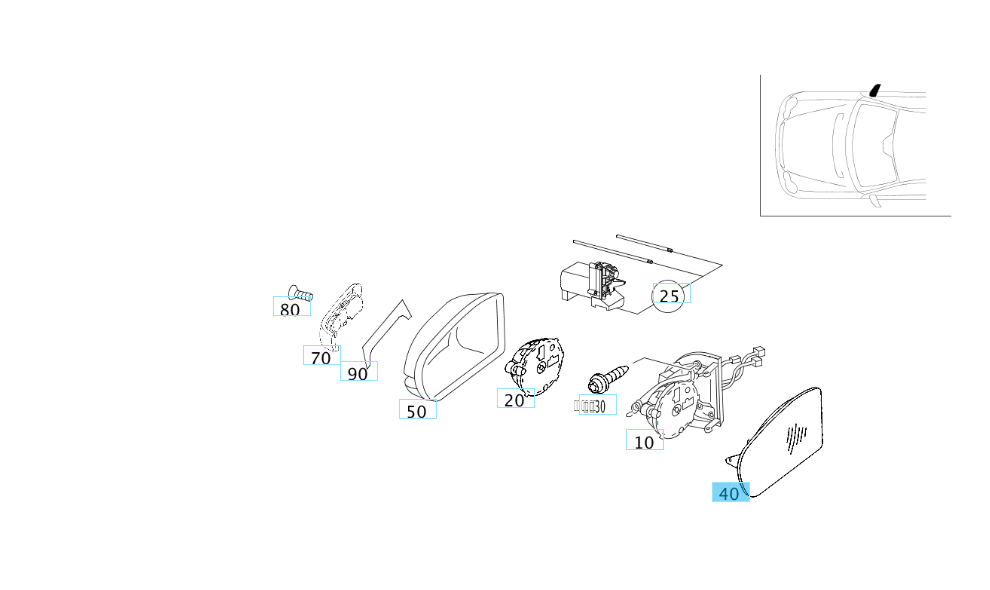 A2038100421 MERCEDES 203 MIRROR GLASS CURVED RIGHT GENUINE NEW