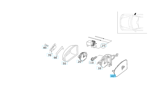 A2038100421 MERCEDES 203 MIRROR GLASS CURVED RIGHT GENUINE NEW