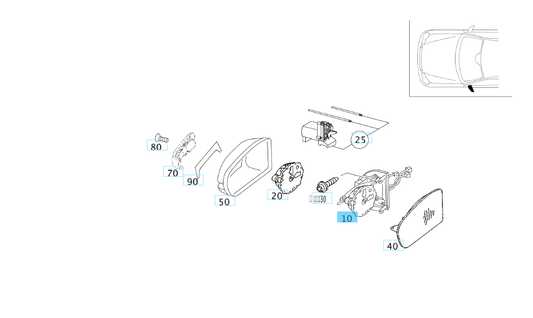 A2038106776 MERCEDES 203 FRAME LEFT OUTSIDE REARVIEW MIRROR GENUINE NEW
