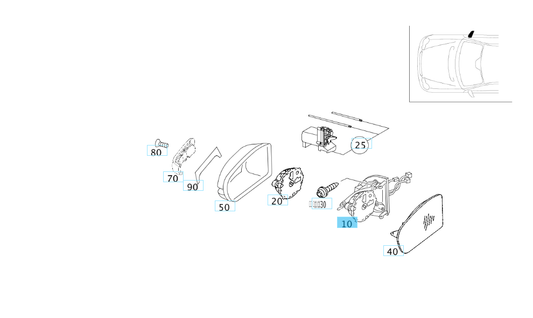 A2038107076 MERCEDES 203 FRAME RIGHT OUTSIDE REARVIEW MIRROR GENUINE NEW