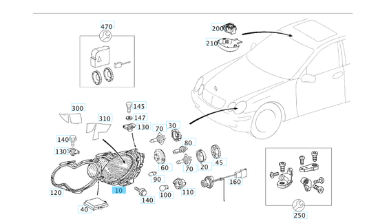 A2038200261 MERCEDES W203 FRONT RIGHT HEADLIGHT GENUINE NEW