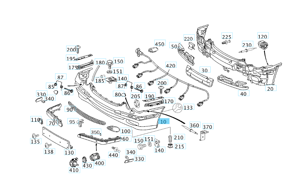 A2038851425 MERCEDES W203 TRIM FRONT BUMPER GENUINE NEW